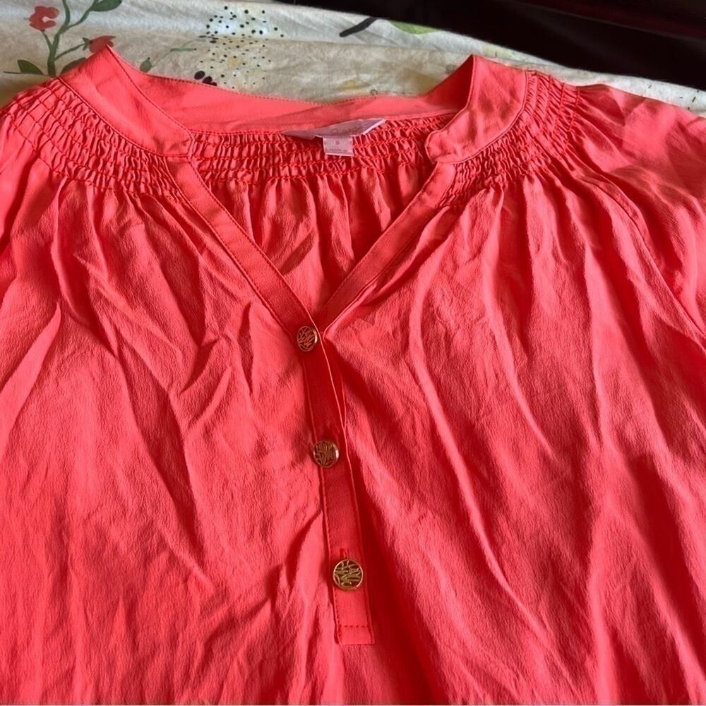 Lilly Pulitzer Coral Pink 100% Silk Peasant Blouse Top Size Small - Picture 6 of 8